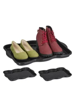 relaxdays Schuhpflege Und Mehr|Schuhpflege Und Mehr^3 x Schuhabtropfschale in Schwarz - (B)48 x (H)3 x (T)34 cm
