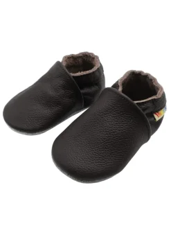 Baby Krabbelschuhe aus Leder mit rutschfester Sohle – Dunkelbraun>Yalion New