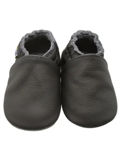 Yalion Krabbelschuhe^Baby Krabbelschuhe aus Leder mit rutschfester Sohle – Grau