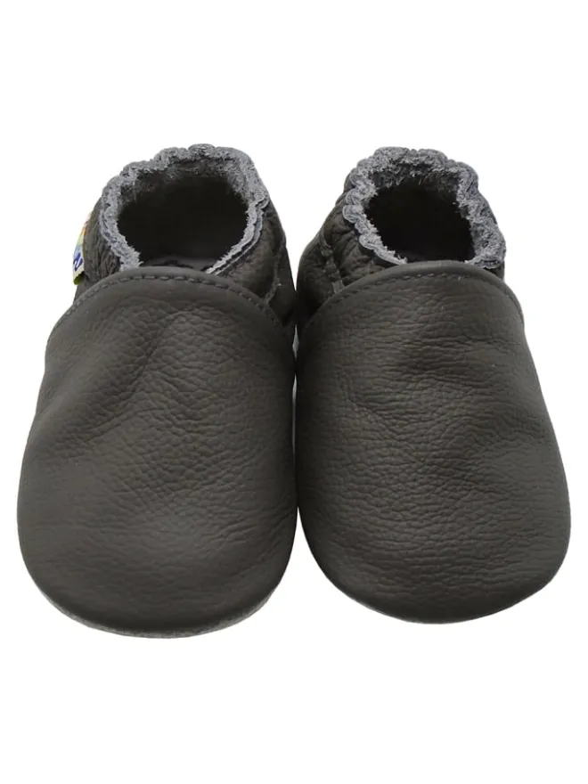 Yalion Krabbelschuhe^Baby Krabbelschuhe aus Leder mit rutschfester Sohle – Grau