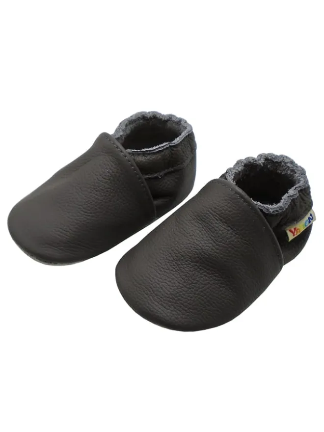 Yalion Krabbelschuhe^Baby Krabbelschuhe aus Leder mit rutschfester Sohle – Grau