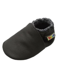 Yalion Krabbelschuhe^Baby Krabbelschuhe aus Leder mit rutschfester Sohle – Grau