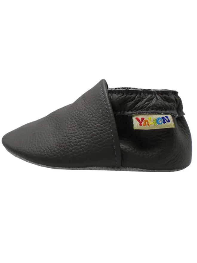 Yalion Krabbelschuhe^Baby Krabbelschuhe aus Leder mit rutschfester Sohle – Grau