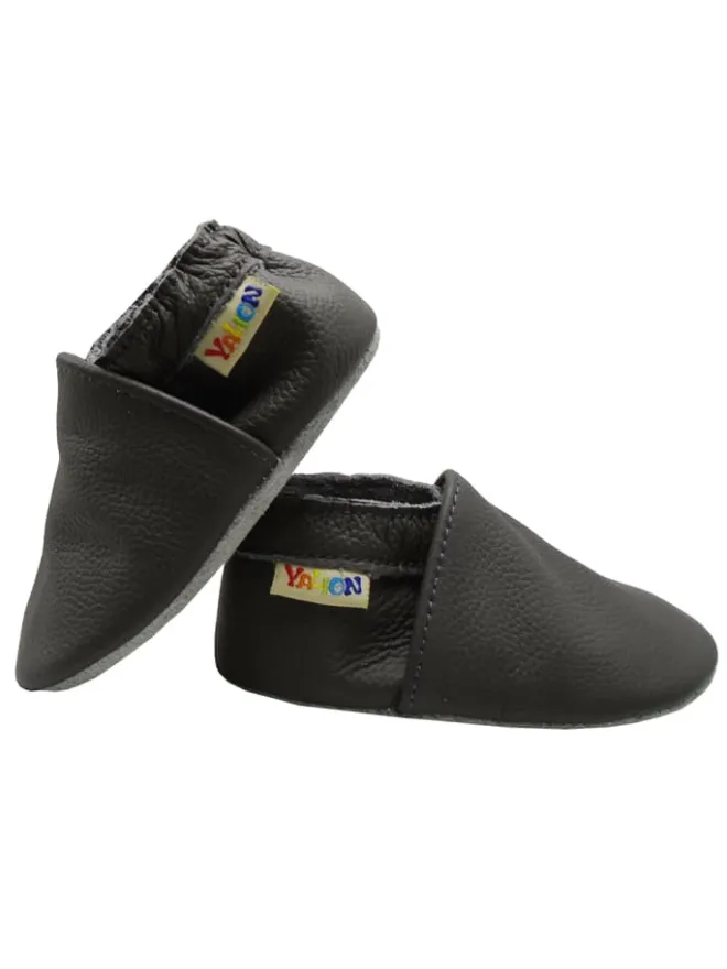 Yalion Krabbelschuhe^Baby Krabbelschuhe aus Leder mit rutschfester Sohle – Grau
