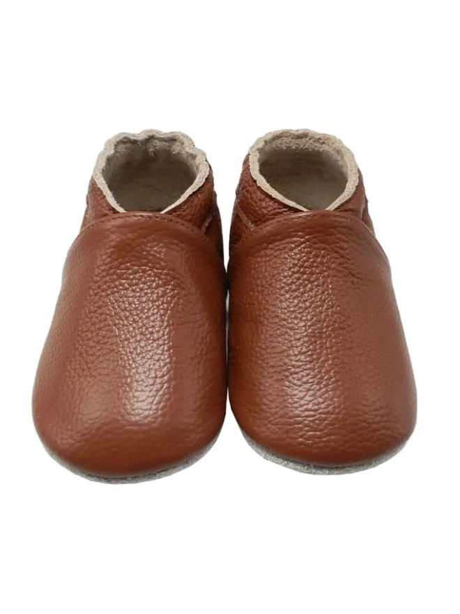 Yalion Krabbelschuhe^Baby Krabbelschuhe aus Leder mit rutschfester Sohle – Braun