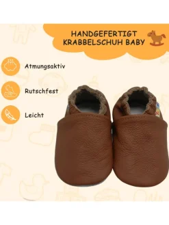 Yalion Krabbelschuhe^Baby Krabbelschuhe aus Leder mit rutschfester Sohle – Braun