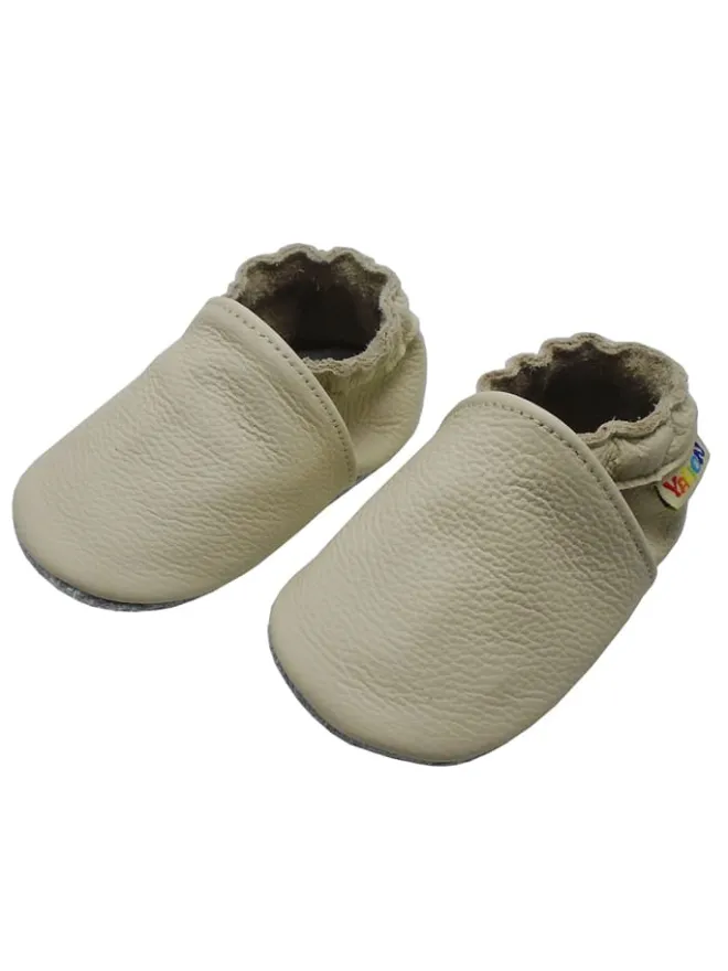 Baby Krabbelschuhe aus Leder mit rutschfester Sohle – Elfenbein>Yalion Hot