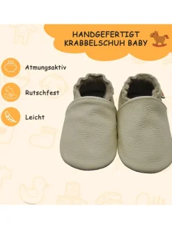Baby Krabbelschuhe aus Leder mit rutschfester Sohle – Elfenbein><noscript><img width=