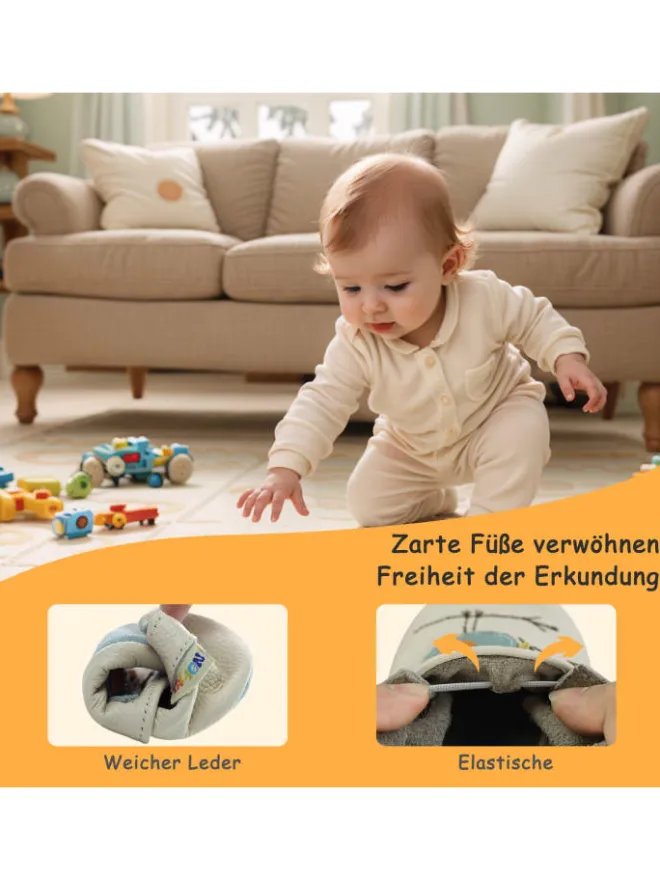 Baby Krabbelschuhe aus Leder mit rutschfester Sohle – Elfenbein>Yalion Hot