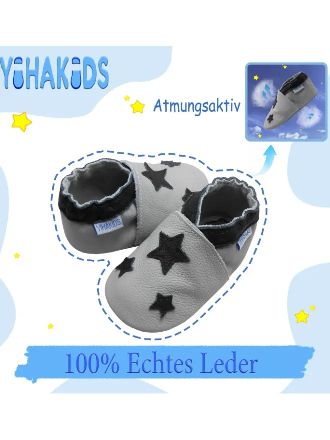 Yihakids Krabbelschuhe^Baby Krabbelschuhe aus Leder, weiche Lauflernschuhe mit rutschfester Sohle
