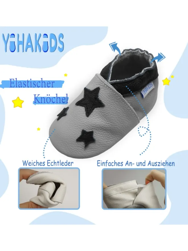 Yihakids Krabbelschuhe^Baby Krabbelschuhe aus Leder, weiche Lauflernschuhe mit rutschfester Sohle