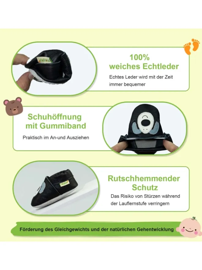 Baby Krabbelschuhe aus Leder, weiche Lauflernschuhe mit rutschfester Sohle>Sayoyo