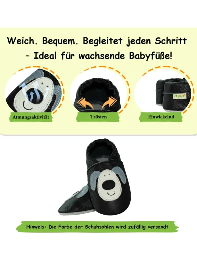 Baby Krabbelschuhe aus Leder, weiche Lauflernschuhe mit rutschfester Sohle>Sayoyo