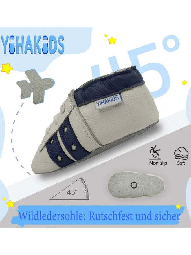 Yihakids Krabbelschuhe^Baby Krabbelschuhe aus Leder, weiche Lauflernschuhe mit rutschfester Sohle