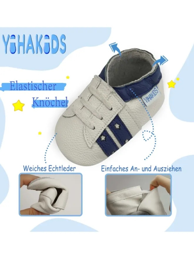 Yihakids Krabbelschuhe^Baby Krabbelschuhe aus Leder, weiche Lauflernschuhe mit rutschfester Sohle