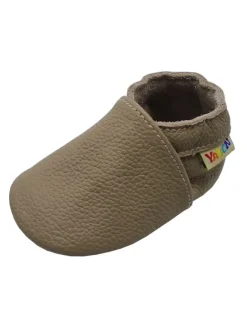 Baby Krabbelschuhe aus Leder mit rutschfester Sohle – Khaki><noscript><img width=