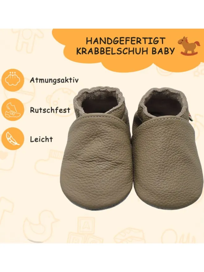 Baby Krabbelschuhe aus Leder mit rutschfester Sohle – Khaki>Yalion Sale