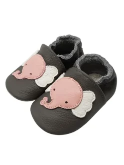 Baby Krabbelschuhe aus Leder mit rutschfester Sohle – Grau mit Elefantenmuster>Yalion Sale