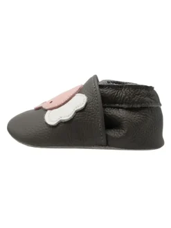 Baby Krabbelschuhe aus Leder mit rutschfester Sohle – Grau mit Elefantenmuster><noscript><img width=