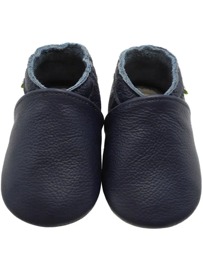 Yalion Krabbelschuhe^Baby Krabbelschuhe aus Leder mit rutschfester Sohle – Marineblau