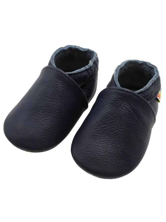 Yalion Krabbelschuhe^Baby Krabbelschuhe aus Leder mit rutschfester Sohle – Marineblau