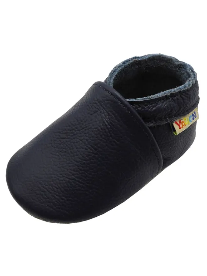 Yalion Krabbelschuhe^Baby Krabbelschuhe aus Leder mit rutschfester Sohle – Marineblau