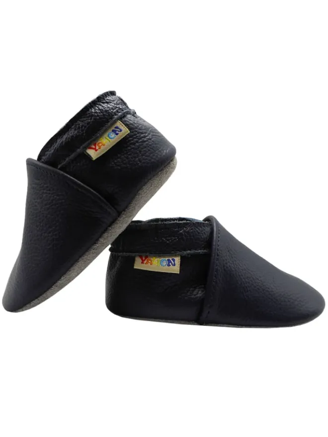 Yalion Krabbelschuhe^Baby Krabbelschuhe aus Leder mit rutschfester Sohle – Marineblau