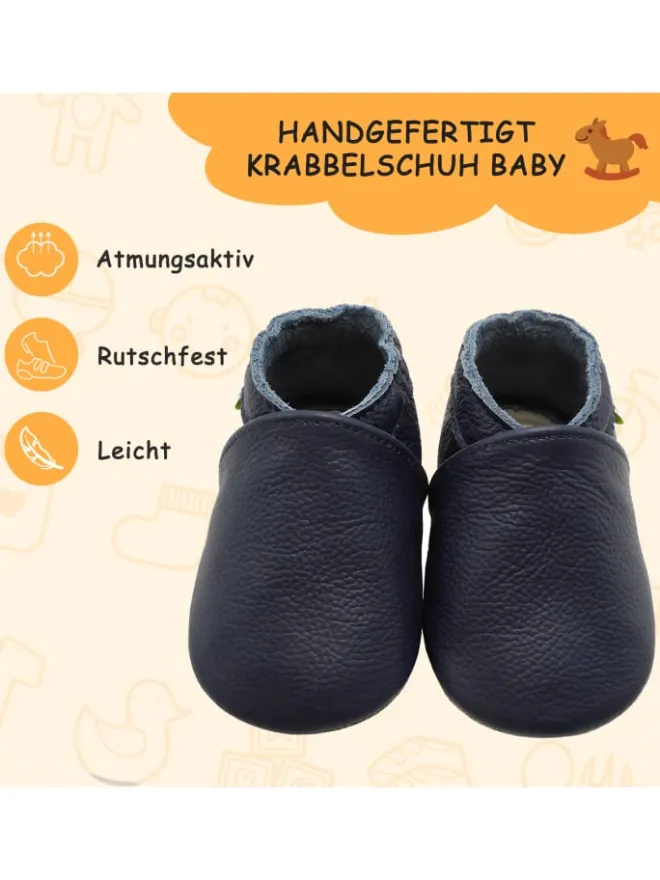 Yalion Krabbelschuhe^Baby Krabbelschuhe aus Leder mit rutschfester Sohle – Marineblau