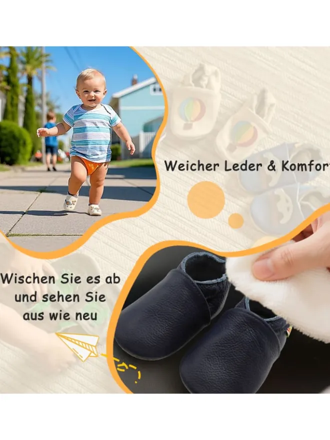 Yalion Krabbelschuhe^Baby Krabbelschuhe aus Leder mit rutschfester Sohle – Marineblau