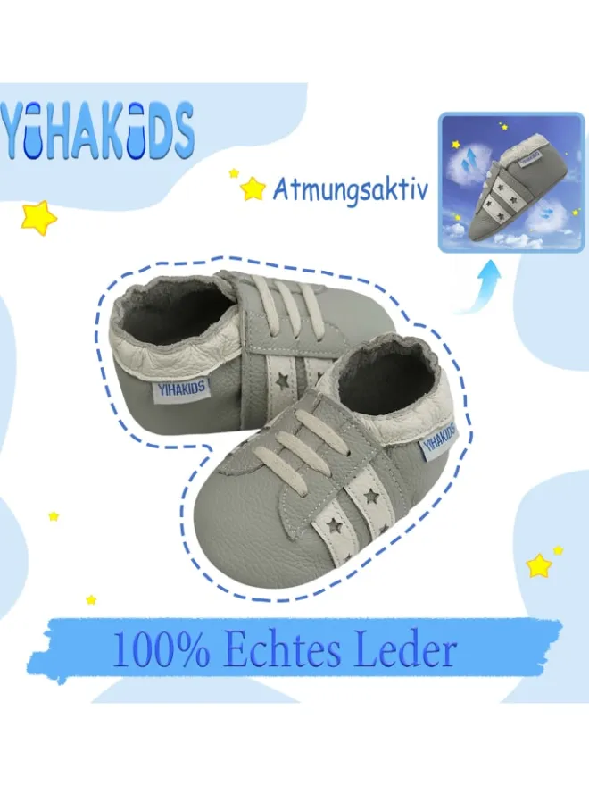 Yihakids Krabbelschuhe^Baby Krabbelschuhe aus Leder, weiche Lauflernschuhe mit rutschfester Sohle