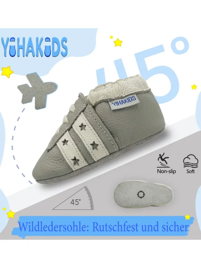 Yihakids Krabbelschuhe^Baby Krabbelschuhe aus Leder, weiche Lauflernschuhe mit rutschfester Sohle
