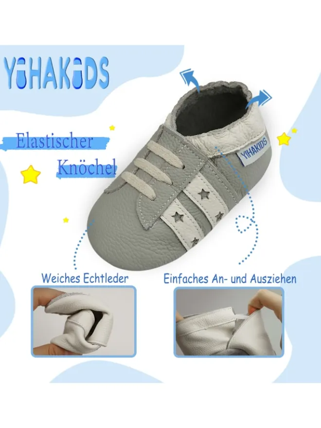 Yihakids Krabbelschuhe^Baby Krabbelschuhe aus Leder, weiche Lauflernschuhe mit rutschfester Sohle
