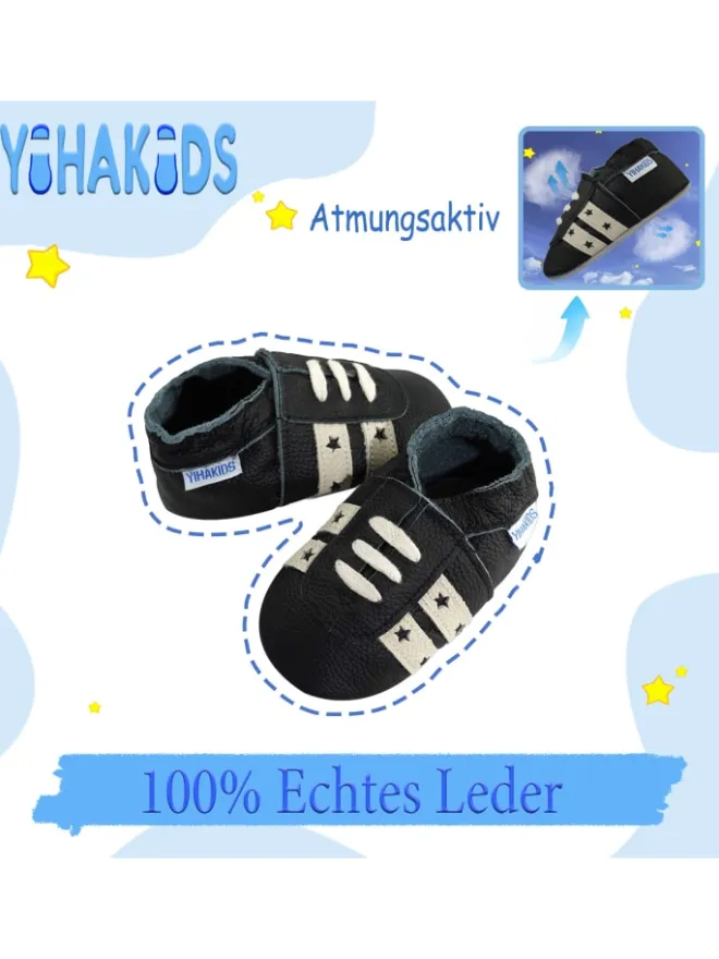 Baby Krabbelschuhe aus Leder, weiche Lauflernschuhe mit rutschfester Sohle>Yihakids Outlet