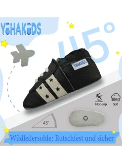 Baby Krabbelschuhe aus Leder, weiche Lauflernschuhe mit rutschfester Sohle><noscript><img width=