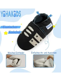 Baby Krabbelschuhe aus Leder, weiche Lauflernschuhe mit rutschfester Sohle><noscript><img width=