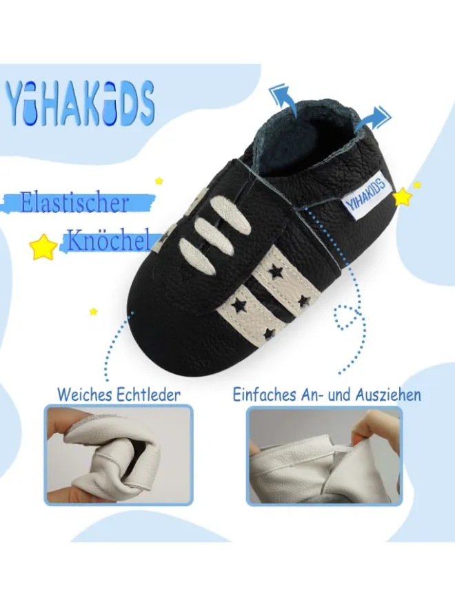 Baby Krabbelschuhe aus Leder, weiche Lauflernschuhe mit rutschfester Sohle>Yihakids Outlet
