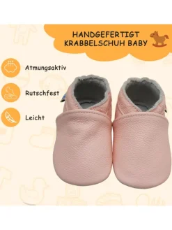 Baby Krabbelschuhe aus Leder mit rutschfester Sohle – in Rosa><noscript><img width=