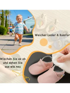 Baby Krabbelschuhe aus Leder mit rutschfester Sohle – in Rosa><noscript><img width=