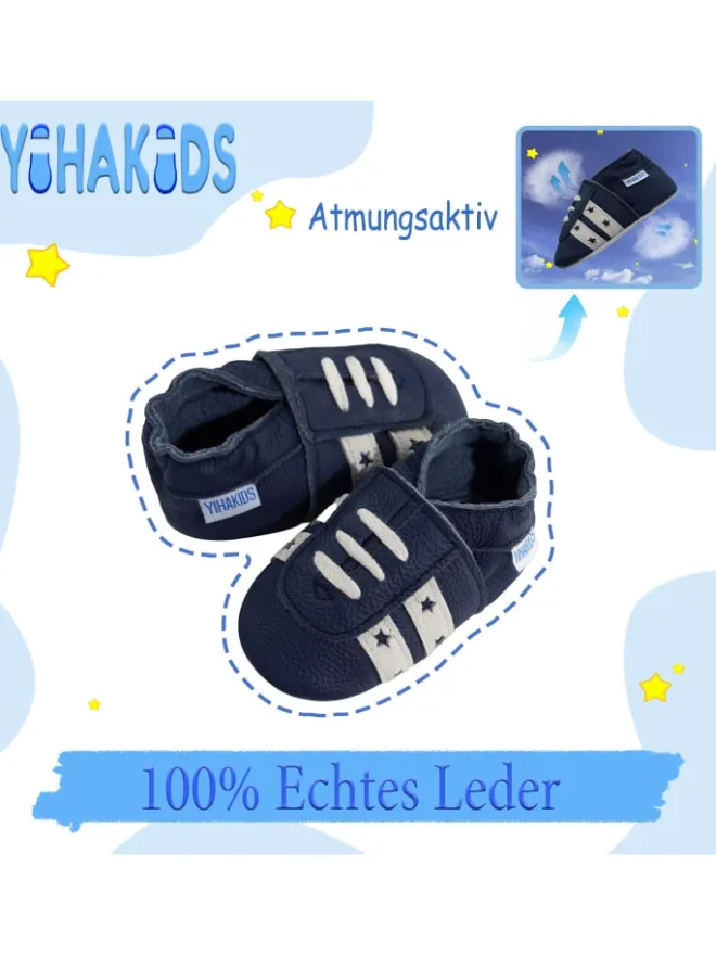 Yihakids Krabbelschuhe^Baby Krabbelschuhe aus Leder, weiche Lauflernschuhe mit rutschfester Sohle