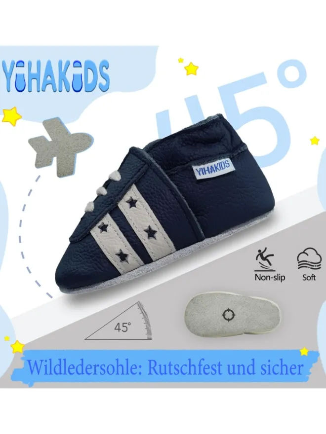 Yihakids Krabbelschuhe^Baby Krabbelschuhe aus Leder, weiche Lauflernschuhe mit rutschfester Sohle
