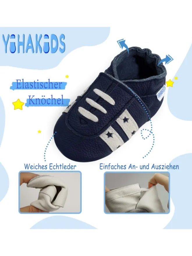 Yihakids Krabbelschuhe^Baby Krabbelschuhe aus Leder, weiche Lauflernschuhe mit rutschfester Sohle