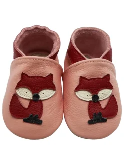 Baby Krabbelschuhe aus Leder mit rutschfester Sohle – Rosa mit Fuchs-Muster>Yalion Best