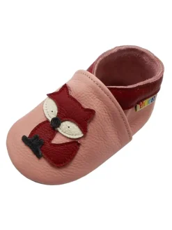 Baby Krabbelschuhe aus Leder mit rutschfester Sohle – Rosa mit Fuchs-Muster><noscript><img width=