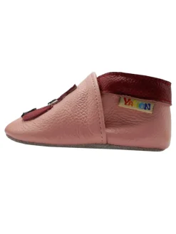 Baby Krabbelschuhe aus Leder mit rutschfester Sohle – Rosa mit Fuchs-Muster><noscript><img width=