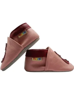 Baby Krabbelschuhe aus Leder mit rutschfester Sohle – Rosa mit Fuchs-Muster><noscript><img width=
