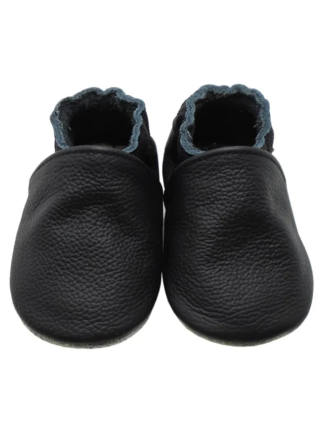 Yalion Krabbelschuhe^Baby Krabbelschuhe aus Leder mit rutschfester Sohle – Schwarz