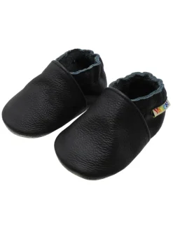 Yalion Krabbelschuhe^Baby Krabbelschuhe aus Leder mit rutschfester Sohle – Schwarz