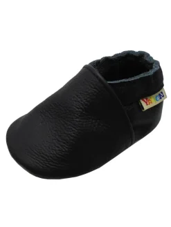 Yalion Krabbelschuhe^Baby Krabbelschuhe aus Leder mit rutschfester Sohle – Schwarz