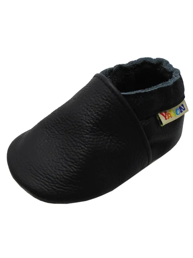 Yalion Krabbelschuhe^Baby Krabbelschuhe aus Leder mit rutschfester Sohle – Schwarz
