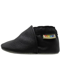 Yalion Krabbelschuhe^Baby Krabbelschuhe aus Leder mit rutschfester Sohle – Schwarz